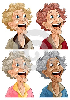 Four lderly women with expressive faces