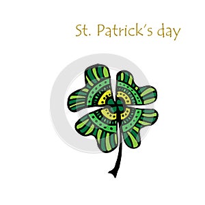 Four leaf clover icon. Green herb Isolated on white. St Patrick day vector.