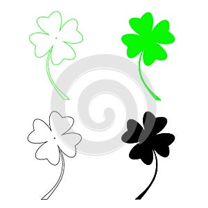 Four leaf clover isolated on white, green and monochrome, illustration