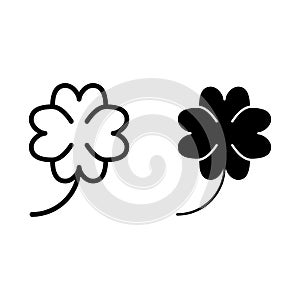 Four leaf clover line and glyph icon. St Patrick`s day symbol vector illustration isolated on white. Shamrock outline