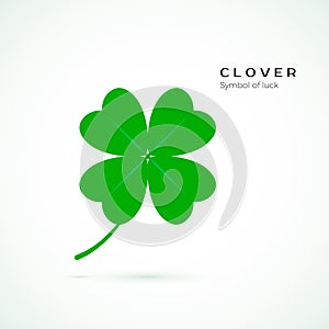 Four leaf clover lucky symbol. Green clover icon isolated on white background. Symbol of St Patrics day. Vector illustration