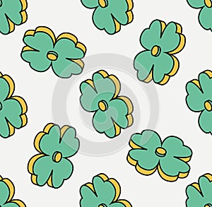 Four leaf clover seamless pattern. Isometric icon. Symbol of Saint Patrick day. Modern style
