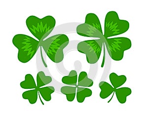Four leaf clover and shamrock. Good luck, success symbol. Set of decorative elements for design of St. Patrick Day