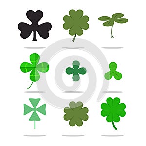 Four leaf clover, shamrock vector irish icons set. St. Patrick`s Day