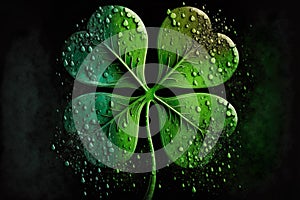 Four leaf clover St Patrick`s day background. Black background.