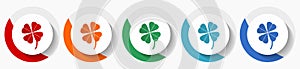 Four-leaf clover vector icon set, flat icons for logo design, webdesign and mobile applications, colorful round buttons