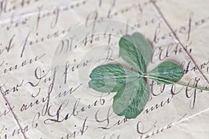 Four Leaf Clover On Vinage Letter