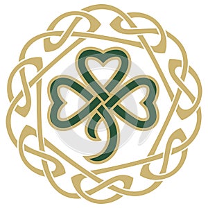 Four-leaf clover in vintage, retro style. Irish symbol for the feast of St. Patrick