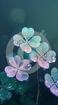 Four leaf clover wallpapers. A painting of three green clover flowers with water drops