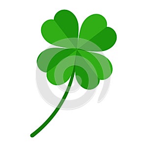 Four leaf green clover leaf in shape of heart, an attribute to St. Patrick`s day