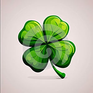 Four-leaf green clover on white isolated background. Symbol. Green four-leaf clover symbol of St. Patrick\'