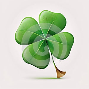 Four-leaf green clover on white isolated background. Symbol. Green four-leaf clover symbol of St. Patrick\'