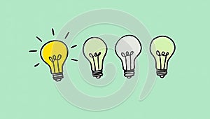 Four Light Bulbs Ideas Concept Illustration Creative Problem Solving Innovation