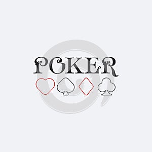 Four Linear Poker playing symbols. Spades Hearts Diamonds and Club icon. Stock vector illustration isolated on white