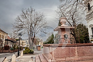 Four lions fountain (cesma cetiri lava) on trg Branka Radicevica, square of sremski karlovci, Voivodina, near Novi Sad.