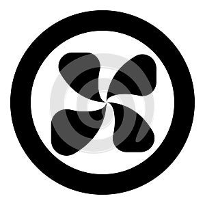 Four lobed fan blade paddle vane ventilation blade icon in circle round black color vector illustration image solid outline style