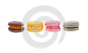 Four macarons isolated on white background