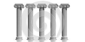 Four marble pillars columns classic greek isolated against white background. 3d illustration