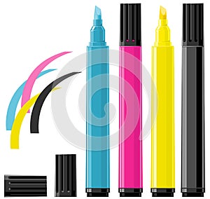 Four markers - cyan, magenta, yellow and black