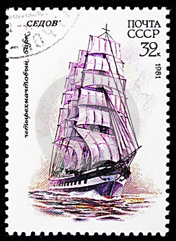 Four-masted barque Sedov , Cadet Sailing Fleet of the USSR serie, circa 1981