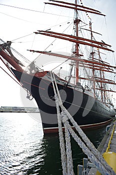 Four-masted sailing ship `Sedov` at the pier