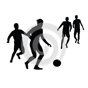 Four men playing fotball, body silhouette vector photo