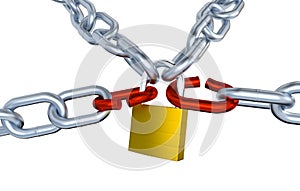 Four Metallic Chains with Two Stressed Link Locked with a Padlock