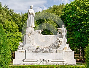 Marble monument of Francesco Petrarca in park Prato Arezzo photo