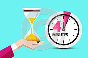 Four Minutes Clock Symbol. Vector 4 Minute Hourglass Icon.