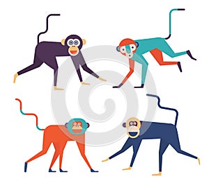 Four monkeys icons