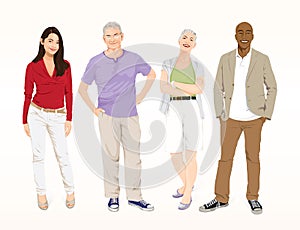 Four Multi Ethnic detailed people Vectors.