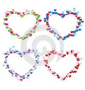 Four multicolored frames with hearts isolated on white