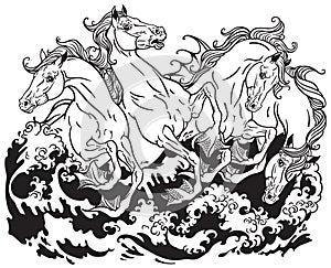 Four mythological seahorses