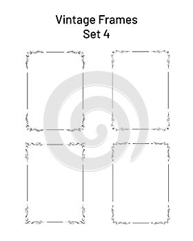 Four nice retro rectangular frames with flourishes in corners, set of editable templates, hand drawn empty vignettes