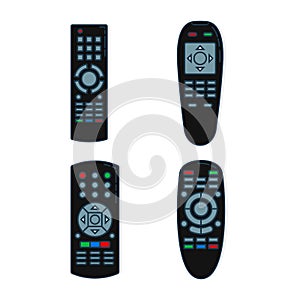 Four object hand remote control. Multimedia panel with shift buttons. Program television device. Universal electronic controller.