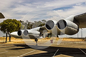 Four Old Jet Engines Attached To Aircraft Wing