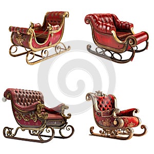 Four Ornate Red and Gold Christmas Sleighs photo