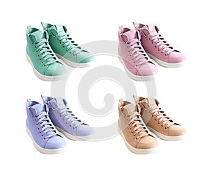 Four pastel colors mint green, lavender, beige, pink of women