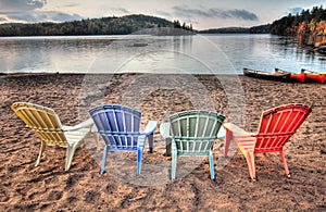 Four Patio Chairs Looking Over Lake