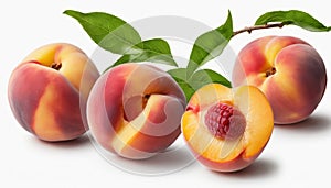 Four peaches on a white background