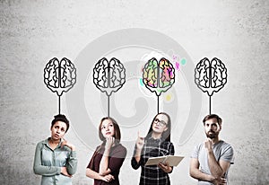 Four people and brain images