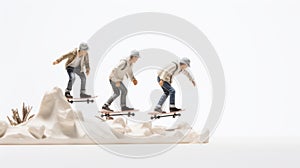 Skateboarding Figurines In Maquette Style On White Background photo