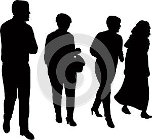 Four people walking together, silhouette vector