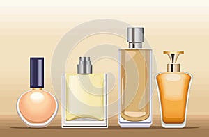 four perfumes bottles