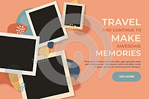 Four photo frames modern template with modern contemporary hand draw abstract shapes, travel concept