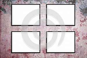 Four picture frames on vintage wall background - mock-up design for poster art