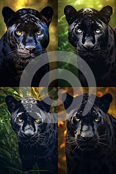 Four pictures of black panther large detail of face in focus with great detail