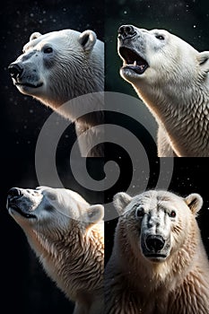 Four pictures of Polar Bear large detail of face in focus with great detail