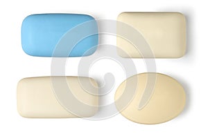 Four piece of different toilet soap on a white background. Full depth of field