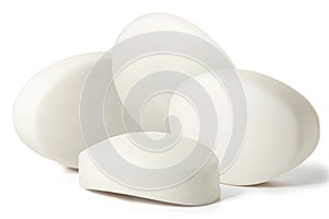 Four piece of white toilet soap on a white background. Full depth of field